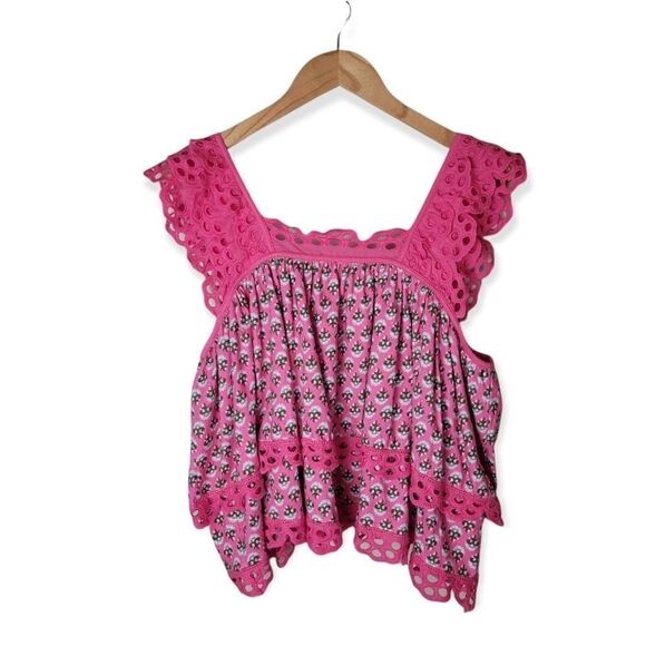 Anthropologie Let Me Be Eyelet Swing Tank Pink Size Large - Picture 2 of 8